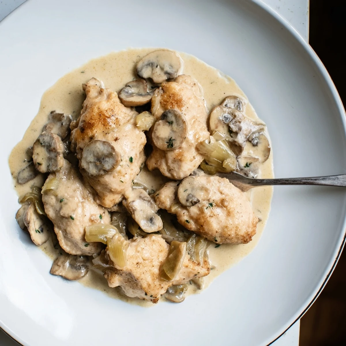 Hühnchen in einer aromatischen, garlicky Pilzsauce, serviert mit frischer Petersilie.