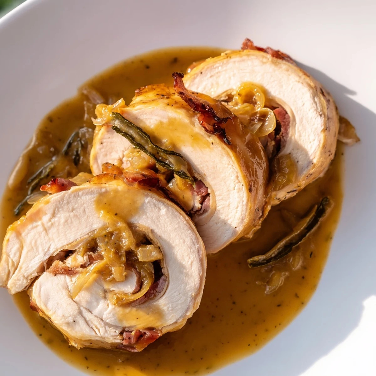 Homemade Quick Chicken Rouladen Rolls resting in a rich, flavorful sauce, ready for your dinner.