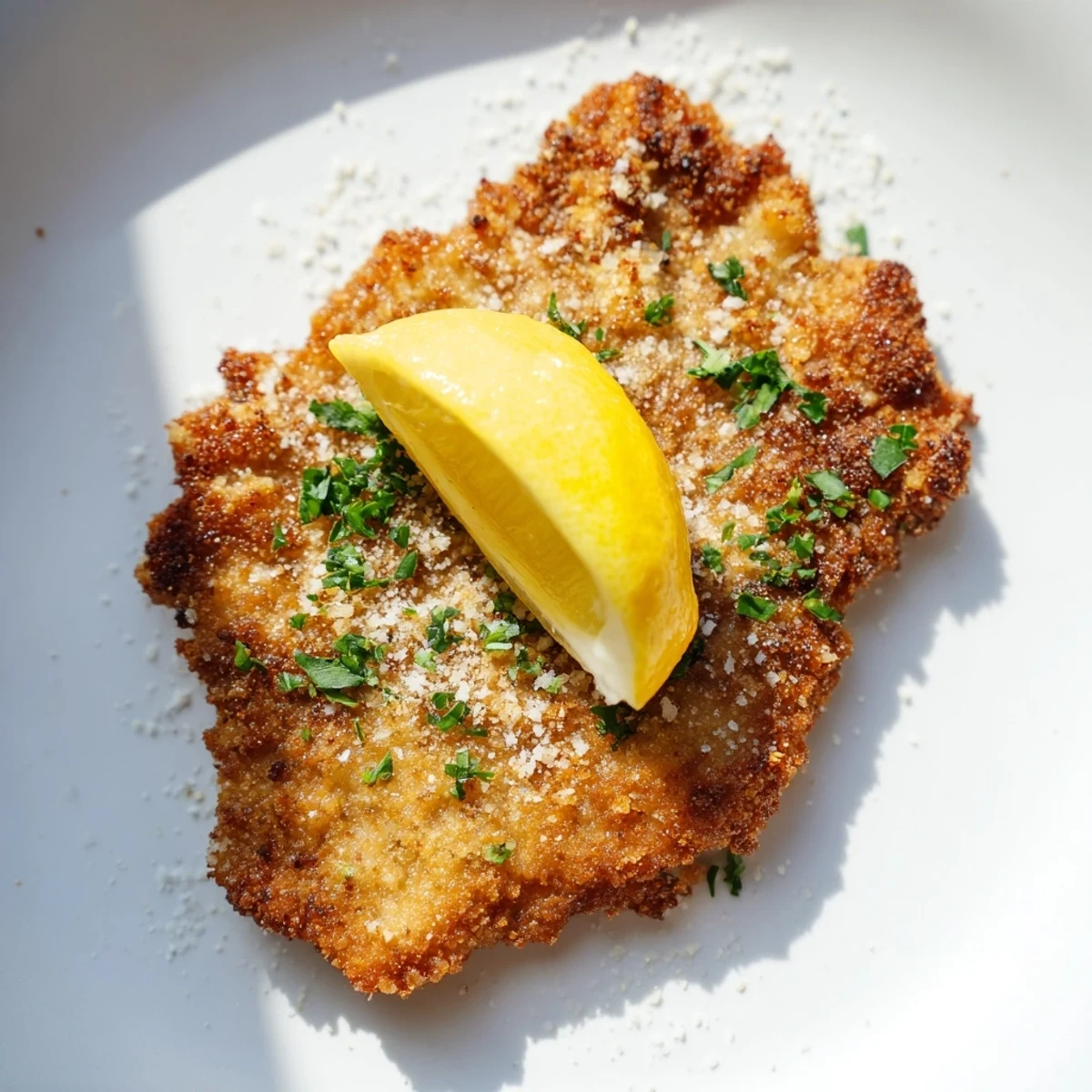 Tender air fryer Wiener Schnitzel, showcasing the perfectly breaded veal with a light, golden crust.