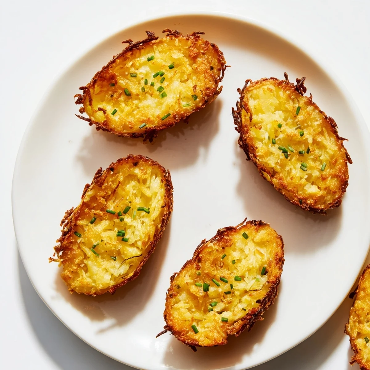 Image of perfect Crispy Potato Rösti Boats with golden edges, promising a crispy texture and tasty fillings.