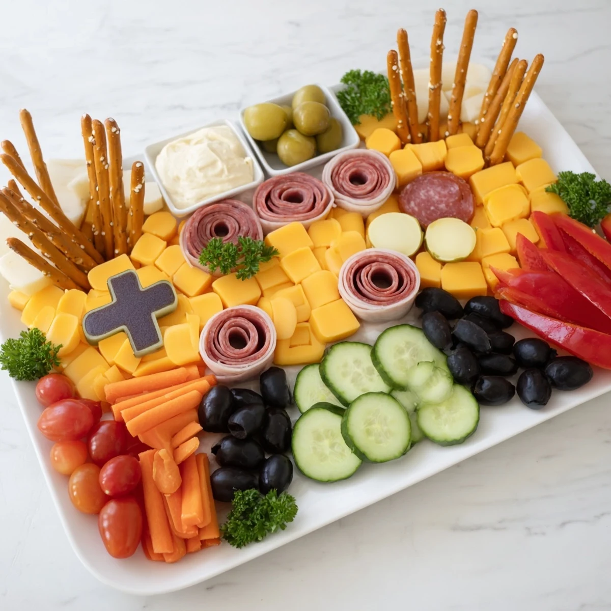 This Game Night: Controller Shaped Snack Platter features a tempting display of savory snacks ready to eat.