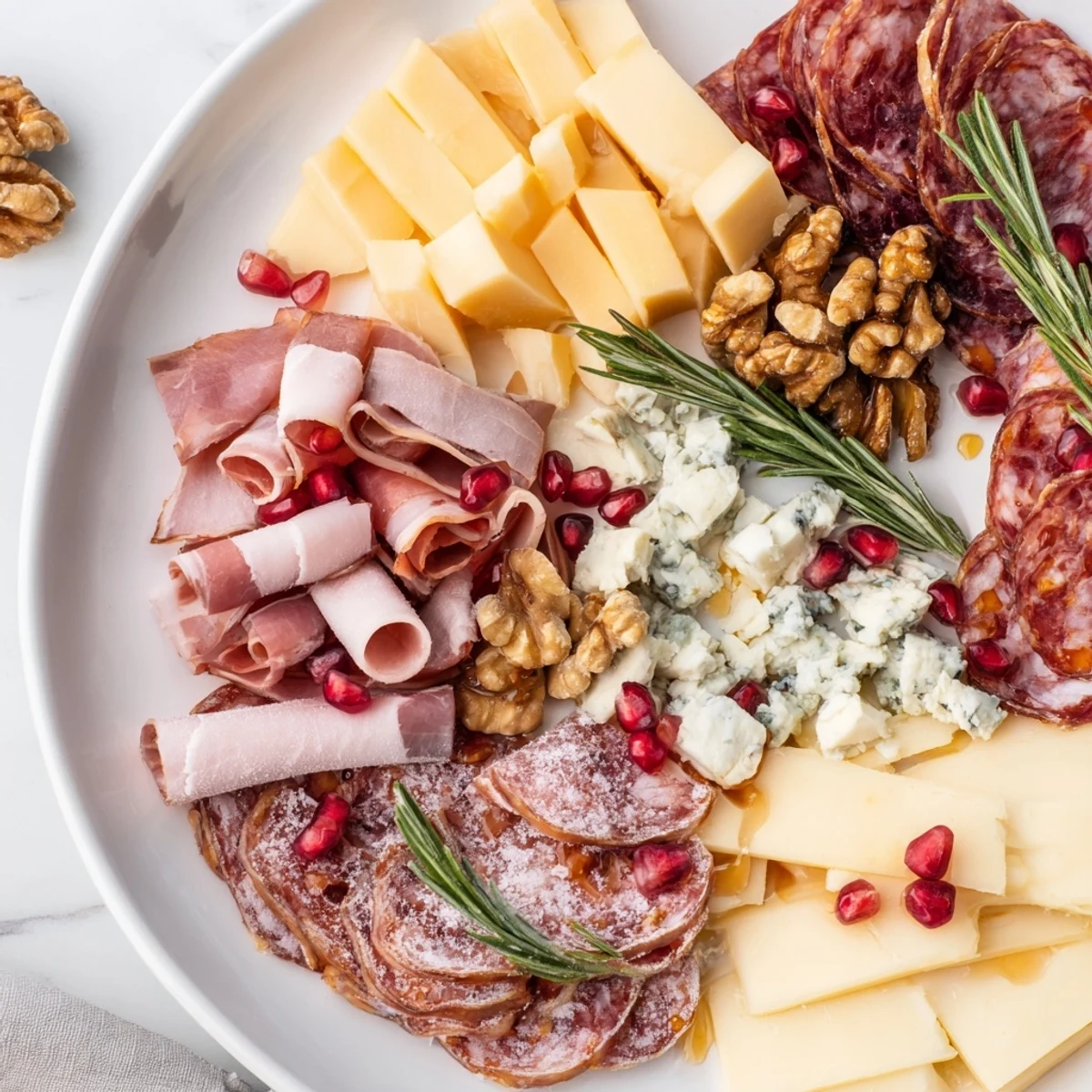 A visually appealing Winter Forest Meat and Cheese Charcuterie Scene with delicious meats and artisan cheeses.