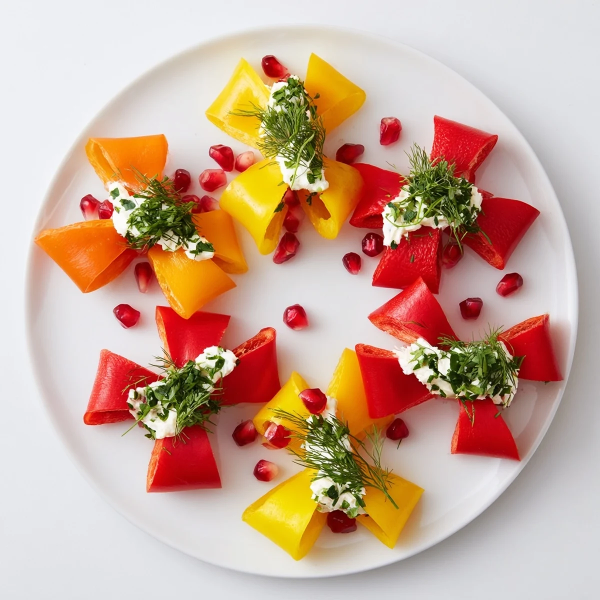 Vibrant colorful Bell Pepper Christmas Bow appetizers, perfect for a festive visual and delicious treat.