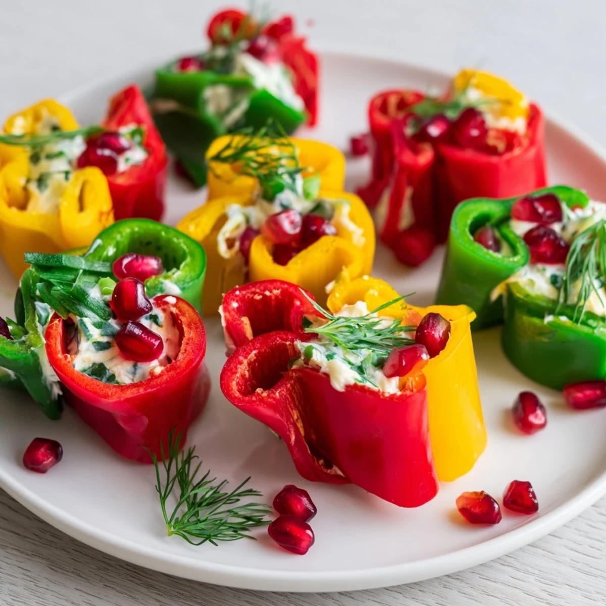 Creamy cream cheese filling visible in freshly made Bell Pepper Christmas Bows, ready to be enjoyed.