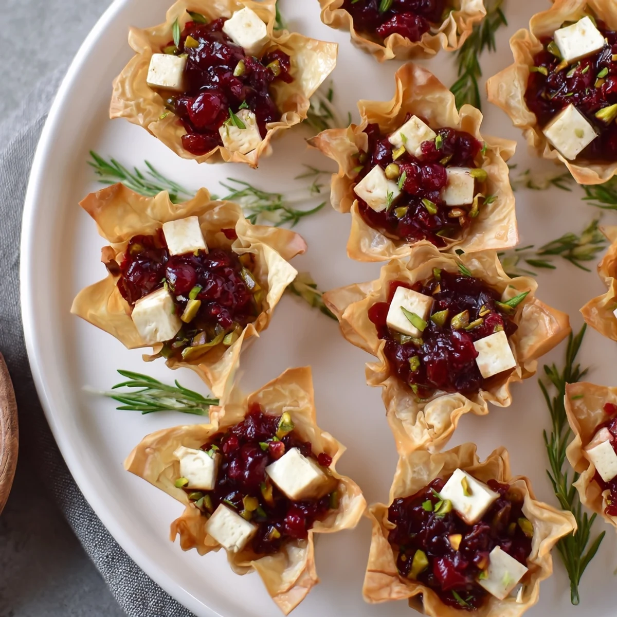 Warm, freshly baked Cranberry Brie Bites Wreath, showcasing delicious, bubbly brie and flaky pastry.