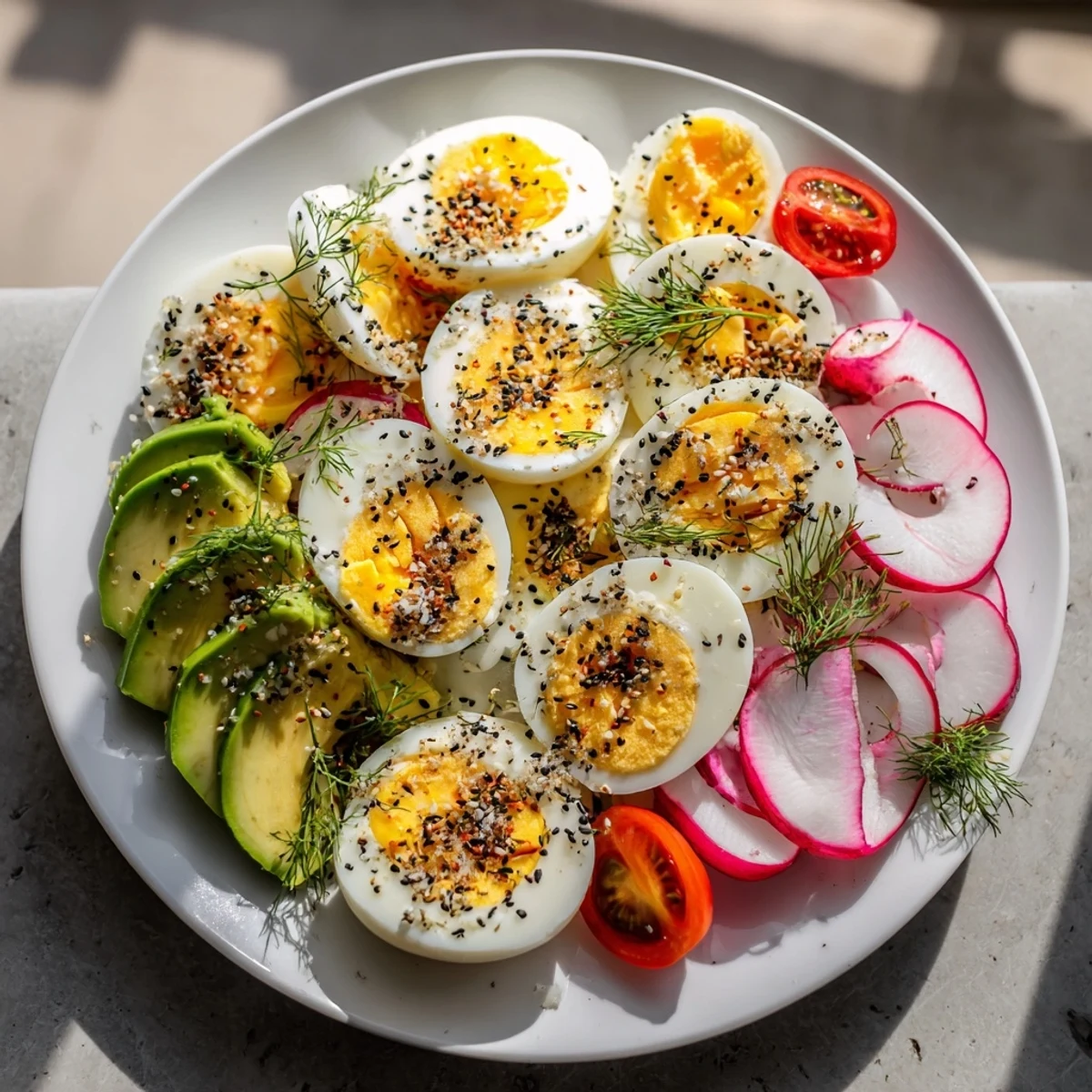 A close-up of the Brunch Board: Sliced Eggs, inviting flavors and textures on display.