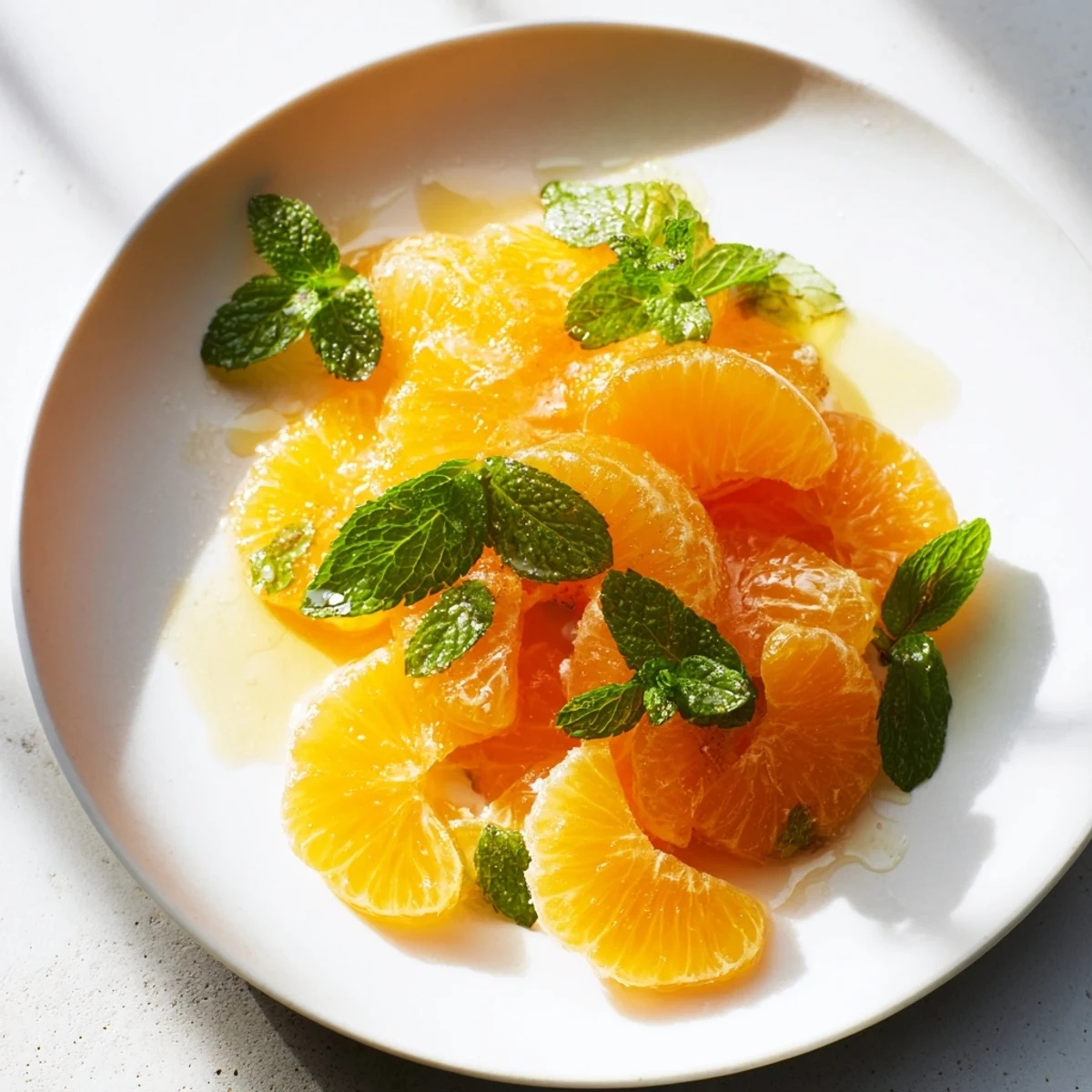 Saftige Clementine und Minze Winter-Fruchtsalat, mit leuchtenden Farben und frischen Kräutern dekoriert.