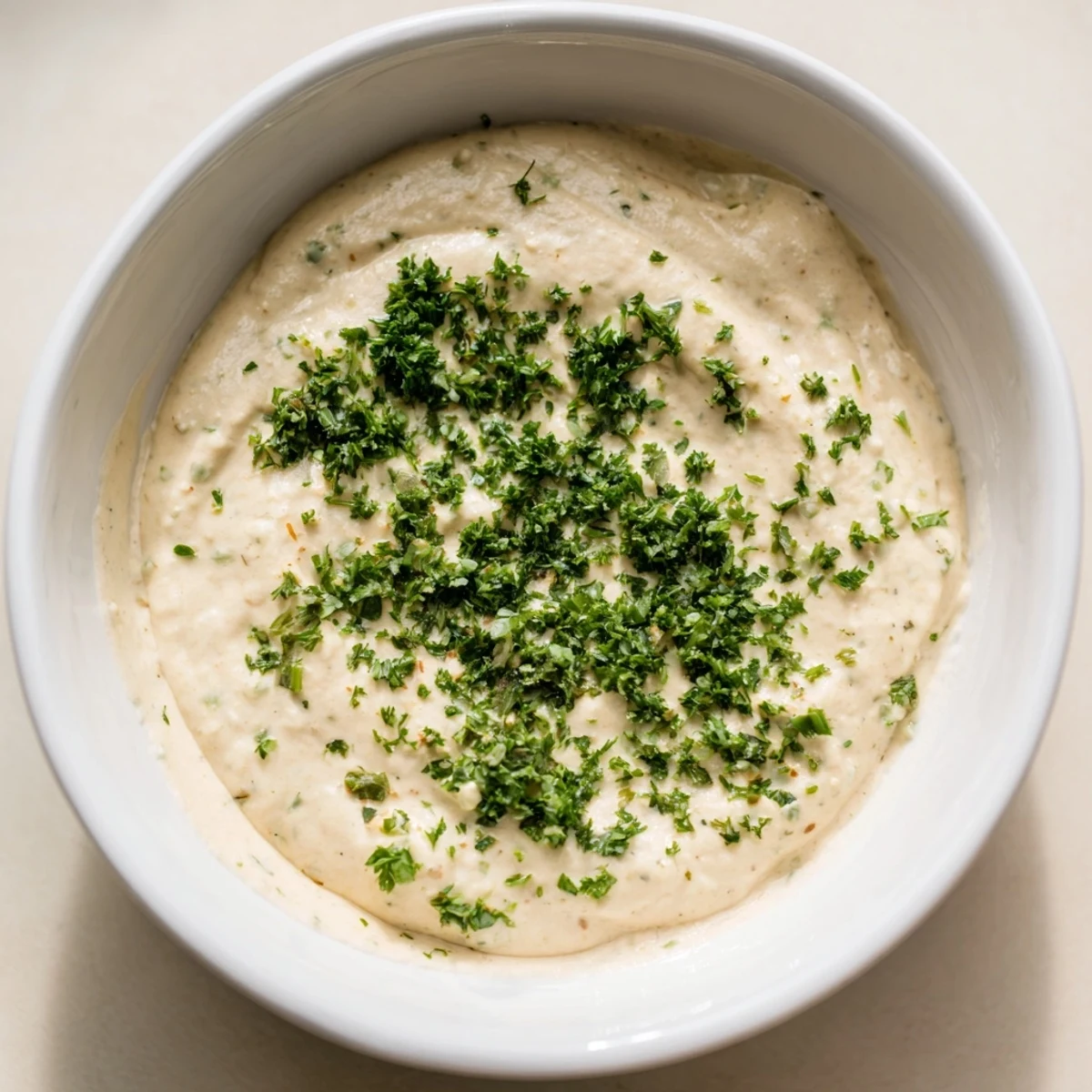 Selbstgemachter Veggie Ranch Dip, ein köstlicher Leckerbissen mit bunten Kräutern und frischen Zutaten.