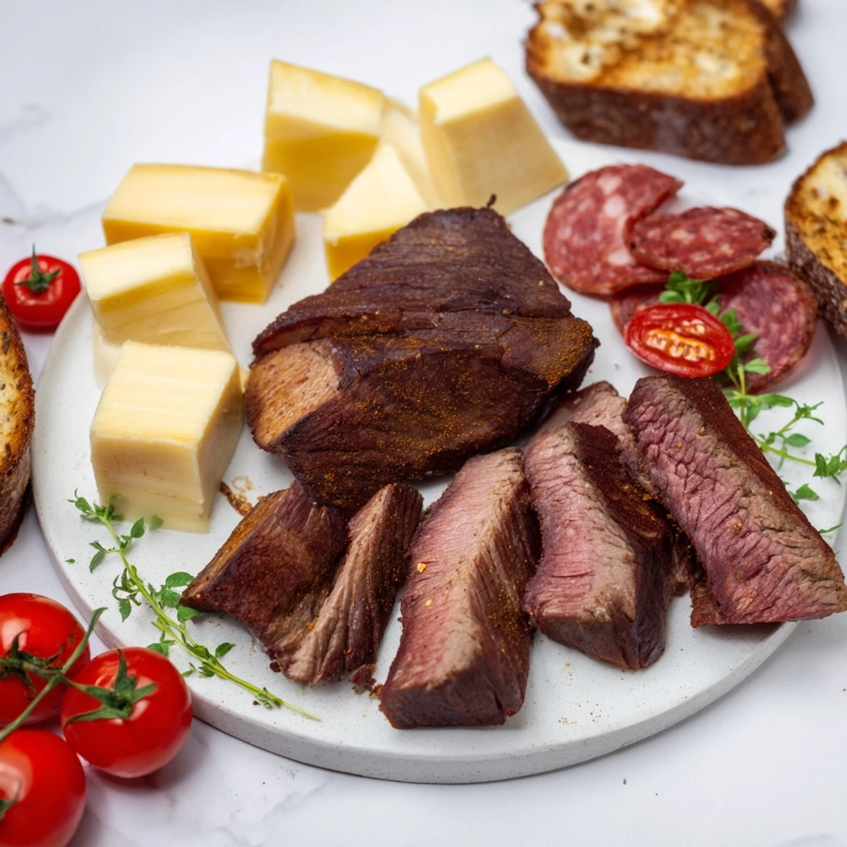 This Keto Power Plate features a stunning array of low-carb meats, cheeses, and fresh vibrant veggies.