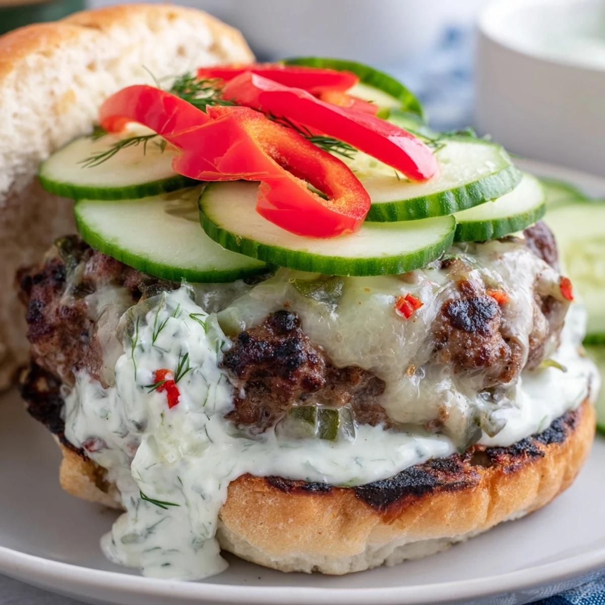 Close-up of a sizzling Fire & Ice Burger, the spicy patty with cooling yogurt dip on the side.