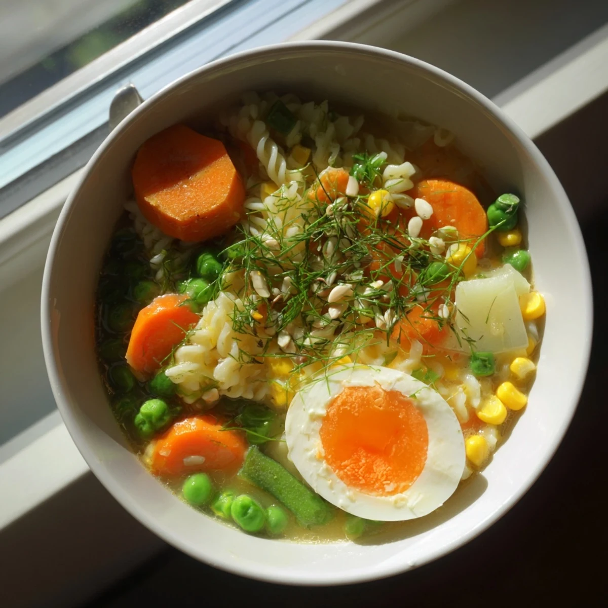 Ramen mit Erbsen Gemüse