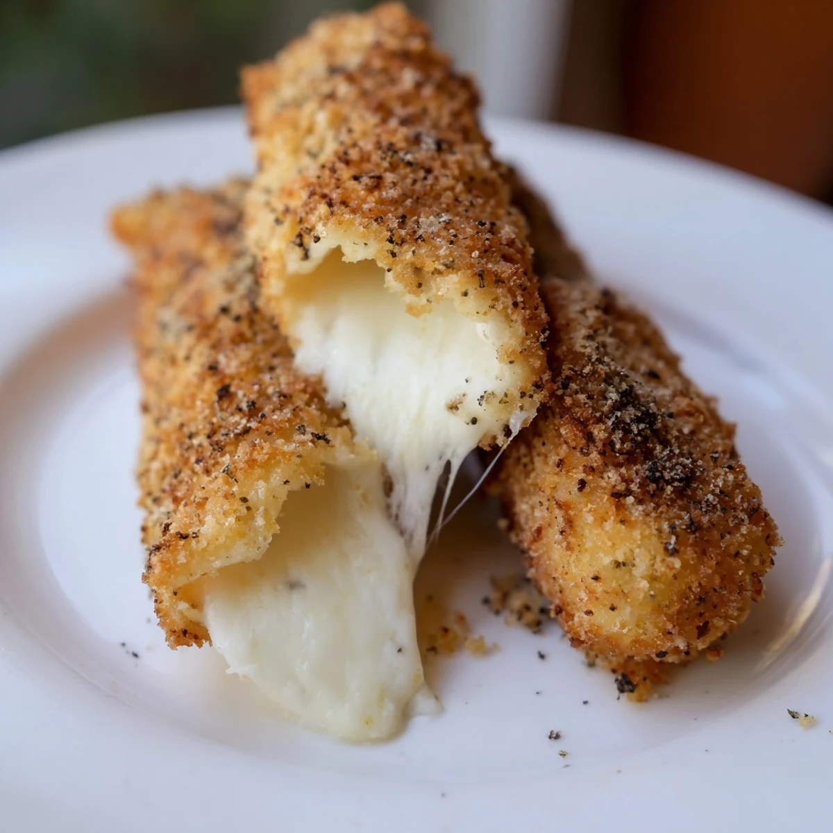 Melted cheese pull! Indulge in these easy homemade air fryer mozzarella sticks, a super snack.