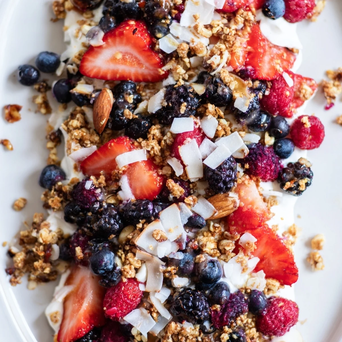 Colorful Berry Yogurt Bark with juicy berries and crunchy toppings, a perfect frozen treat.