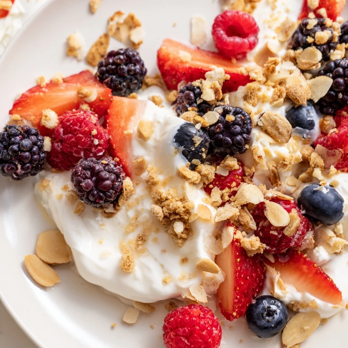 Homemade Berry Yogurt Bark, a refreshing snack with layers of creamy yogurt and fruit.