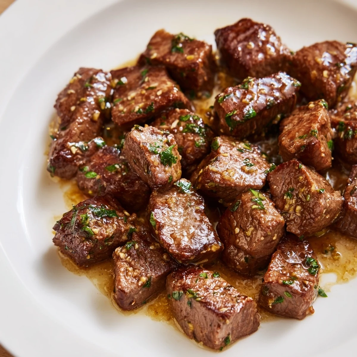 These delicious Air-Fryer Garlic-Butter Steak Bites are coated in savory sauce, cooked to perfection.