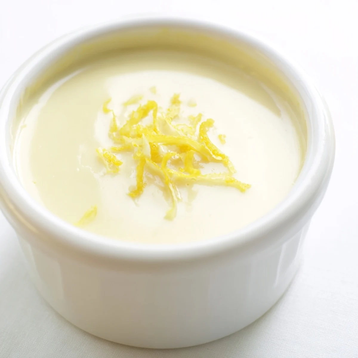 A close-up of a 3-Ingredient Lemon Posset, showing the silky texture and vibrant lemon hue.