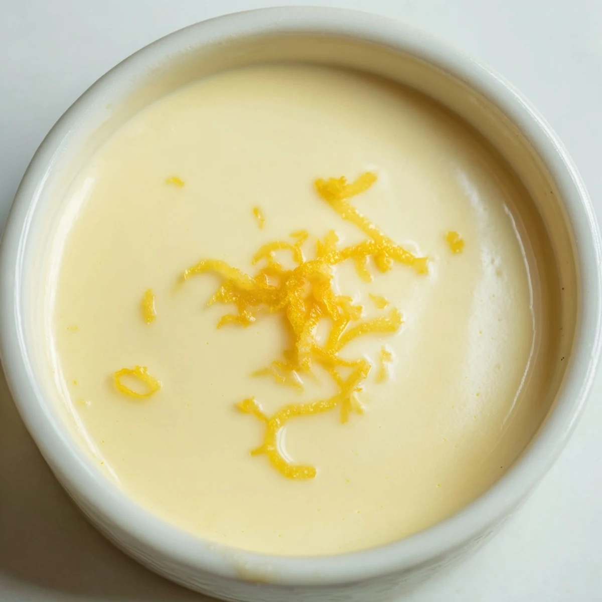 Chilled glasses of 3-Ingredient Lemon Posset, garnished with lemon zest, are a perfect dessert.