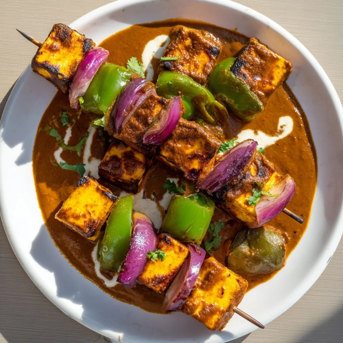 Aromatic Paneer Tikka Masala, the creamy curried dish served with fluffy basmati rice.
