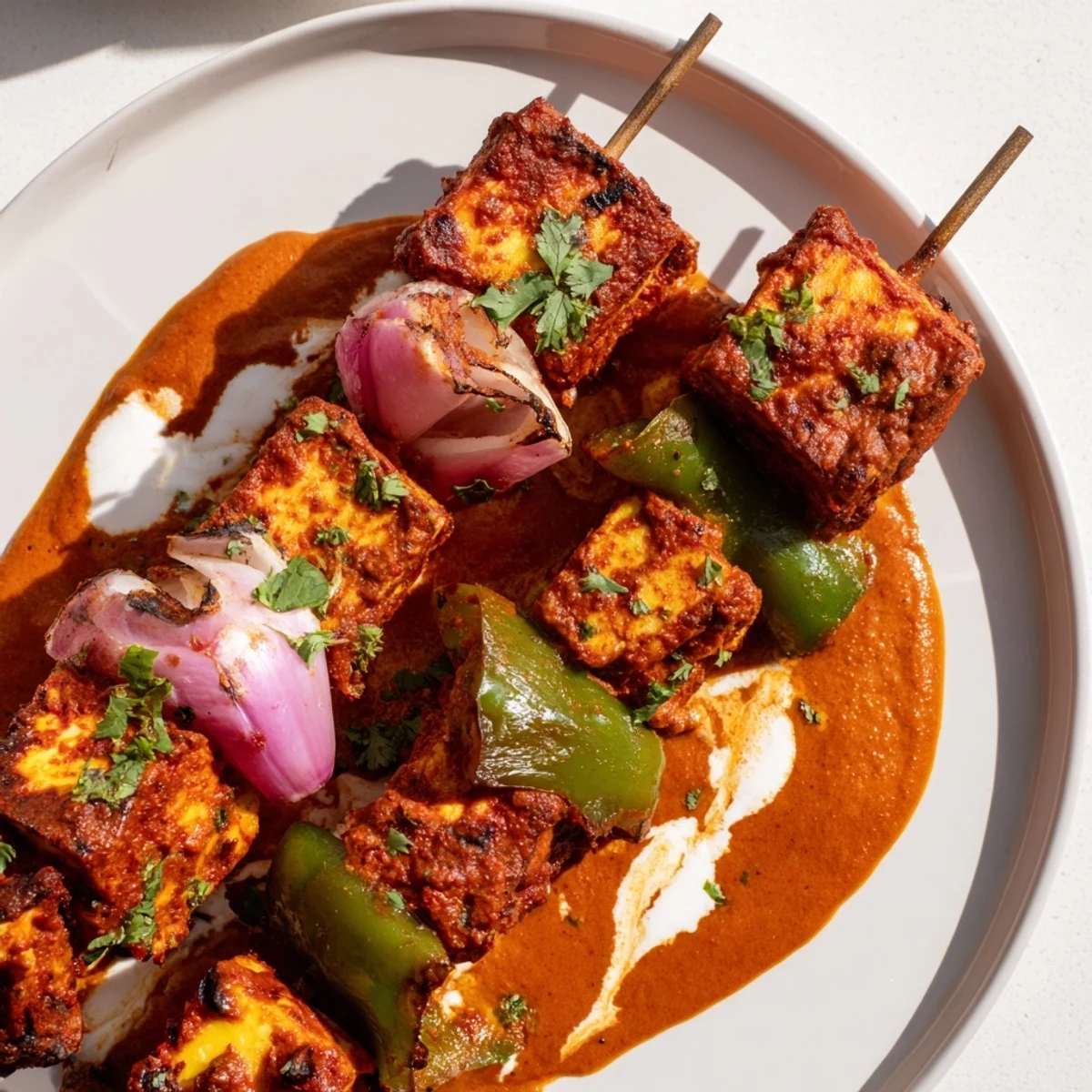 Grilled paneer cheese in a rich, spiced tomato sauce; this Paneer Tikka Masala is a vegetarian delight.