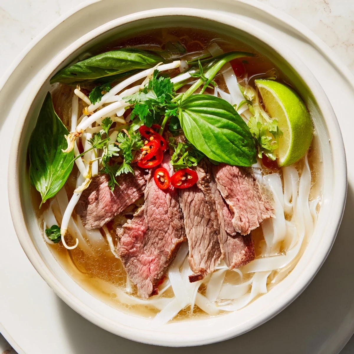 Steaming bowl of Vietnamese Pho Express, featuring tender beef, fresh herbs, and flavorful broth.