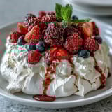 Pavlova mit Beeren Sahne