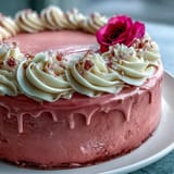 Ein festliches Rosé-Samttortenkunstwerk mit schmelzendem Frischkäse-Frosting und dekorativem Gold-Drip.