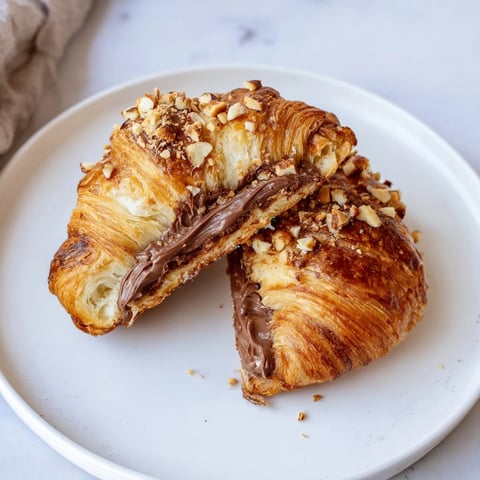 Golden-brown 3-Ingredient Nutella Croissants, air-fried to melty perfection, ready for a sweet breakfast or snack.