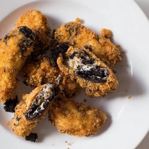 Juicy DIY KFC Oreo Krusher-Inspired fried chicken tenders, coated in crispy, golden batter, perfect for a snack.