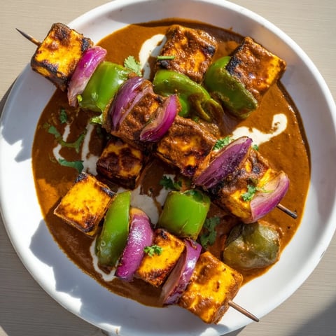 Aromatic Paneer Tikka Masala, the creamy curried dish served with fluffy basmati rice.