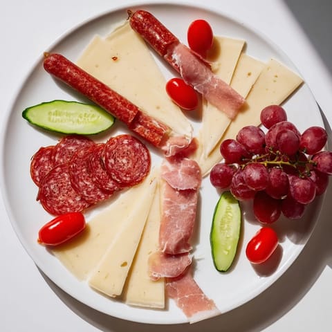 Planche Montagne Aventure Collation with assorted cheeses, meats, fresh fruits, and crusty bread is pictured.