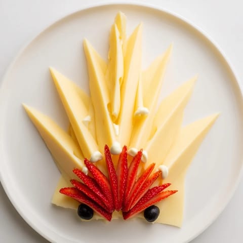 Vibrant strawberry flames emanate from this delicious Retro Rocket cheese and fruit platter.