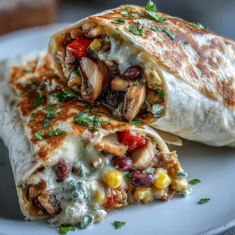 Genießen Sie diese köstlichen Veggie Burritos, gefüllt mit Pilzen und Bohnen.