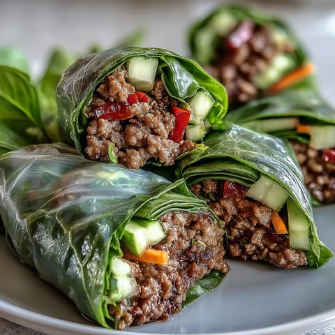 Frische Thai Basilikum Rinder Rolls mit glasigem Reispapier und knackigem Gemüse für ein leichtes Mittagessen.