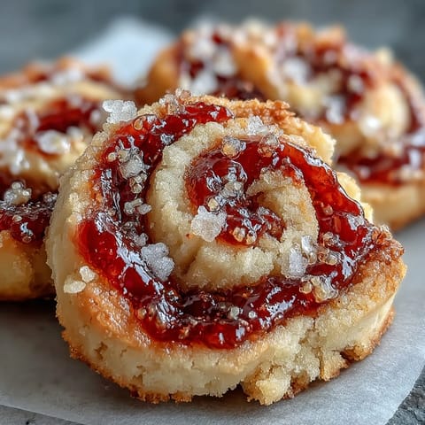 Thick Raspberry Swirl Shortbread Cookies cool on a wire rack, showing jam centers and sandy, golden edges.