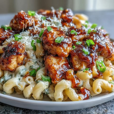 Einfarbenes One-Pan-Rezept mit knusprigen Hähnchenbruststreifen in honig-süßem BBQ-Glasur und Käse überbacken