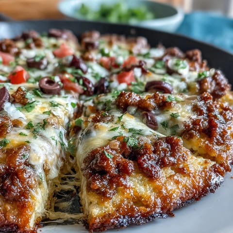 Blumenkohl-Taco-Auflauf mit knusprigem Boden, saftigem Hackfleisch und frischen Tomaten.  