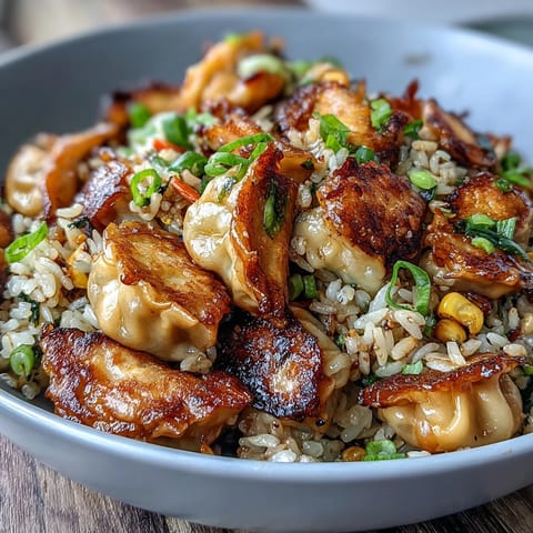 1. Trader Joe's Dumpling Fried Rice: Eine farbenfrohe Pfanne mit übrig gebliebenen Dumplings, lockerem Reis, knackigem Gemüse und würziger Sojasauce für ein schnelles Abendessen.