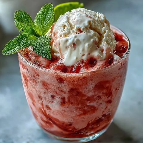1. Strawberry Daiquiri Float mit Sprudelwasser: cremige Vanilleeiscreme, frische Erdbeeren und Limette, gekrönt mit prickelndem Wasser – perfekt für Sommerfeste.  