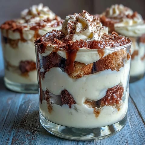 Zitronige Limoncello-Tiramisu-Dessertgläser mit cremiger Mascarpone-Schicht und weißer Schokoladengarnitur.  