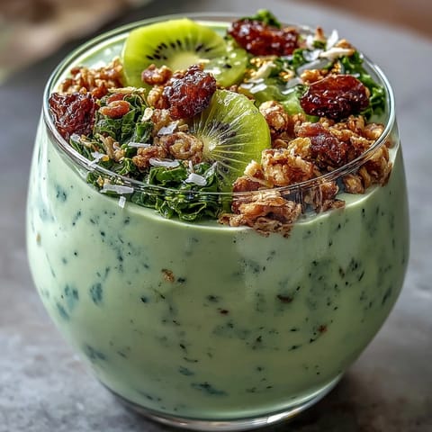 Festlicher grüner Smoothie-Bowl mit cremiger Spinat-Basis und festlichen Toppings.  