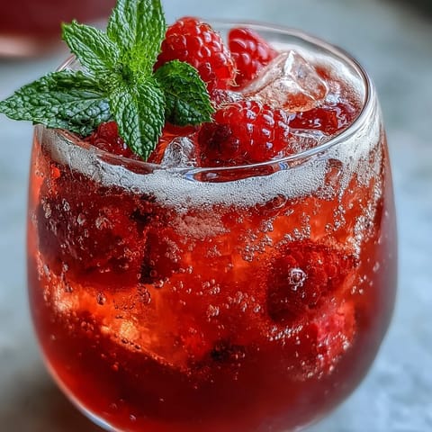 Ein erfrischender Raspberry Lemon Spritz Mocktail mit frischen Himbeeren und zitroniger Frische in einem großen Krug.