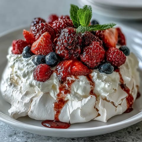 Pavlova mit Beeren Sahne