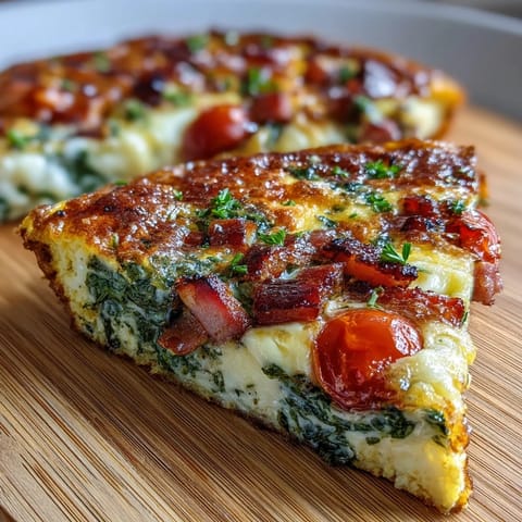 Käsiges Schinken-Swiss-Frühstücksauflauf mit goldener Oberfläche und frischen Kräutern.  