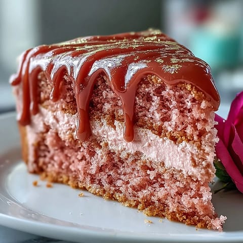 Elegante Rosé-Samttorte mit goldenem Tropfen, perfekt für Junggesellinnenabschiede.