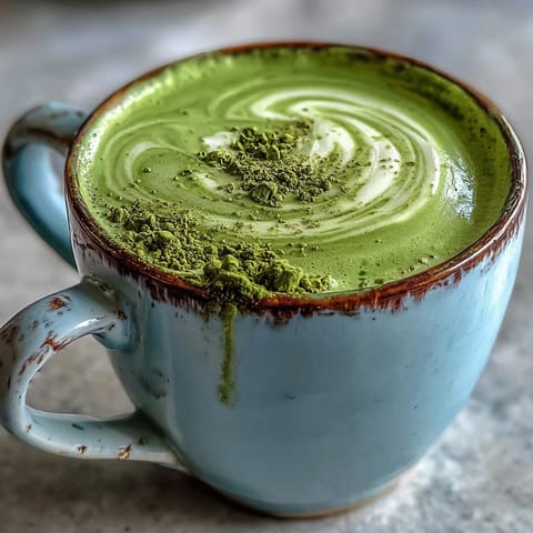 Cremiger Matcha-Hafermilch-Latte mit leuchtend natürlicher grüner Farbe.