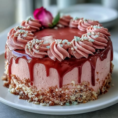 Elegante Rosa samtige Rosé-Torte, perfekt dekoriert mit glänzendem Gold-Drip für Feste.