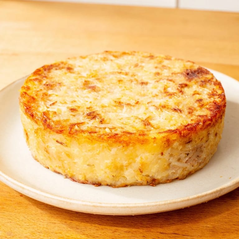 A plate of The Secret 4-Ingredient Mashed Potato Cakes, served hot, a quick and easy American comfort food.