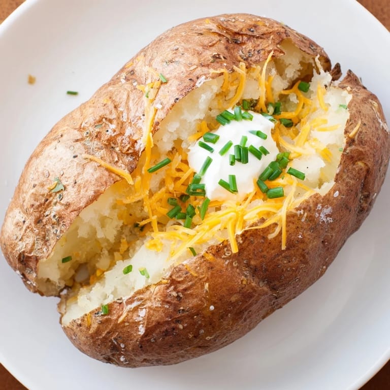 Steaming hot The Ultimate Baked Potato with a fluffy center, a delightful side dish to savor.