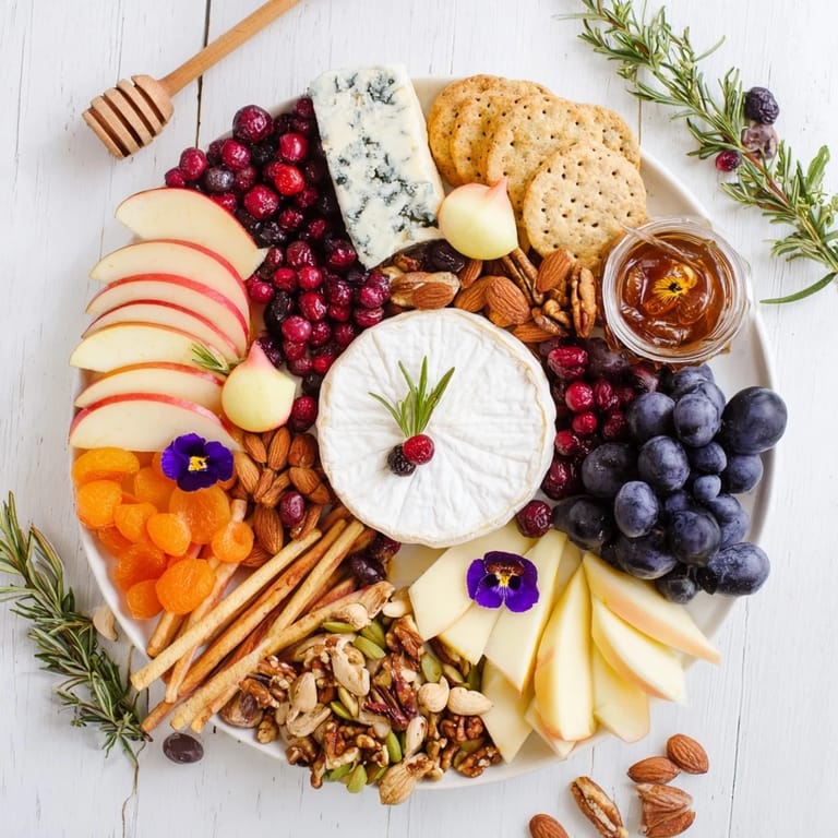 This beautiful cheese board features a Woodland Creature Cheese Platter with rosemary and edible flowers.