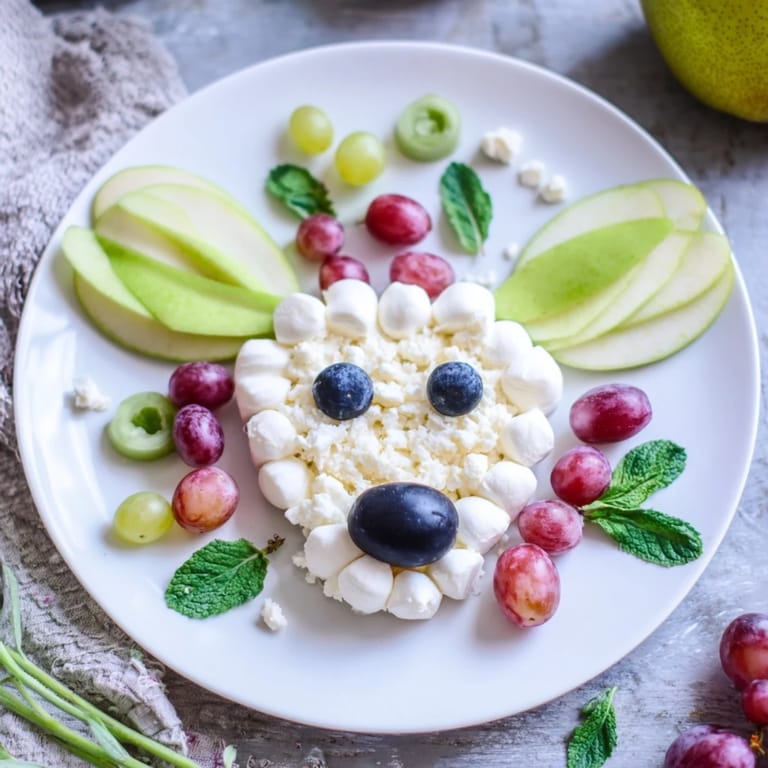 Fresh blueberries and grapes arranged to create a sweet Lamb Face Fruit and Cheese Platter.